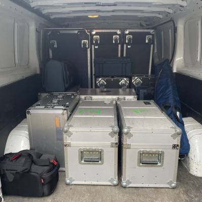 Das verladene Equipment im Transporter für das Audimax